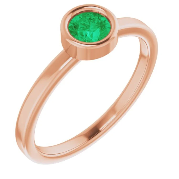 Ladies rings for festive shine -14K Rose 4.5 mm Lab-Grown Emerald Ring