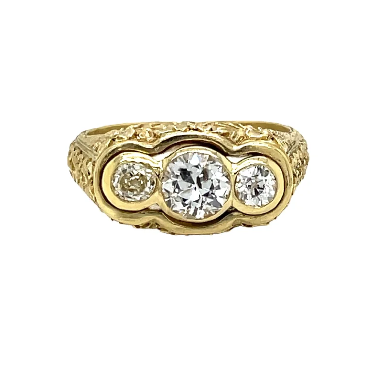 Ladies rings for buddy gifts -Antique Three Stones  Engraved Ring