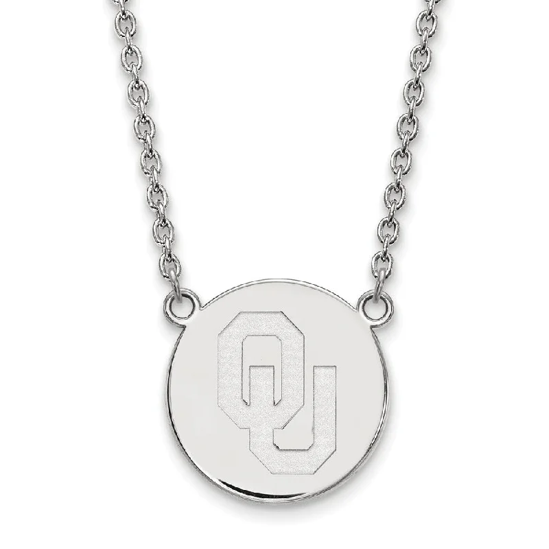 ladies-minimalist-silver-necklaces-Sterling Silver Oklahoma OU Large Disc Necklace