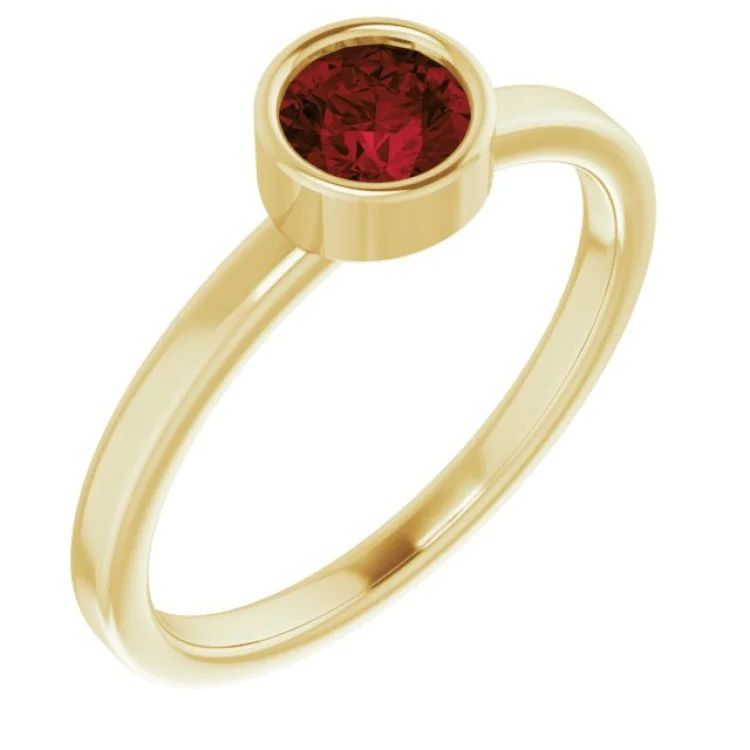 Ladies rings for leader charm -14K Yellow 5 mm Natural Mozambique Garnet Ring