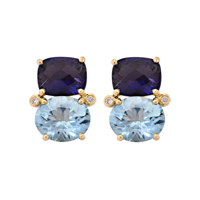 Ladies earrings for style vibes -Earrings- Iolite, Blue Topaz and Diamond