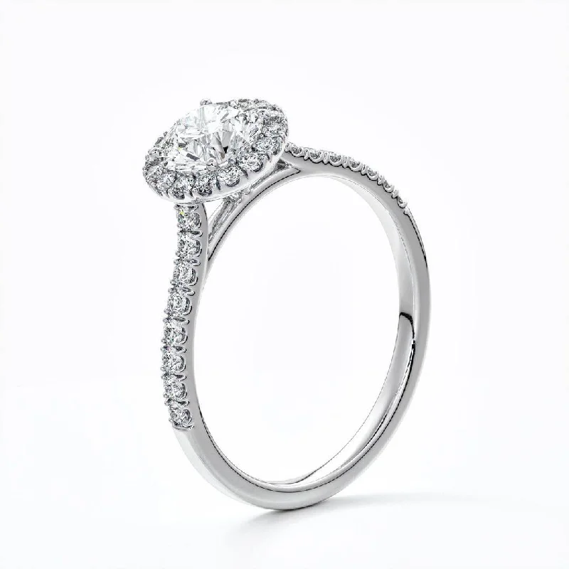 Ladies engagement rings for trend unions -Elegance in 14K White Gold: Halo Diamond Pavé Engagement Ring