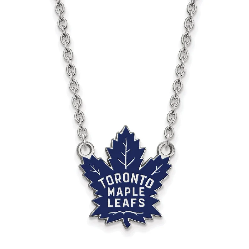 ladies-statement-torque-necklaces-Sterling Silver NHL Maple Leafs Large Enamel Necklace, 18 Inch