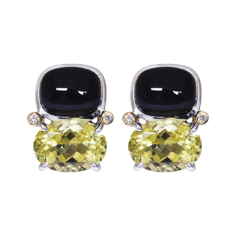 Ladies earrings for pioneer vibes -Earrings- Onyx, Lemon Quartz and Diamond