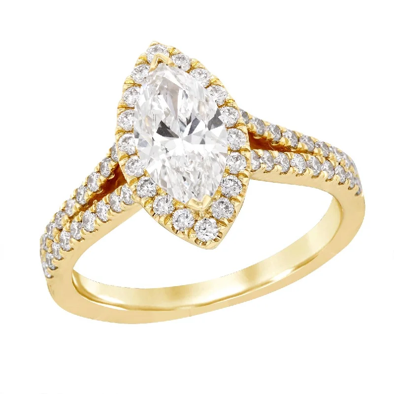 Ladies engagement rings with ruby glow -YELLOW GOLD ENGAGEMENT RING WITH 1 CARAT LAB GROWN MARQUISE DIAMOND CENTER