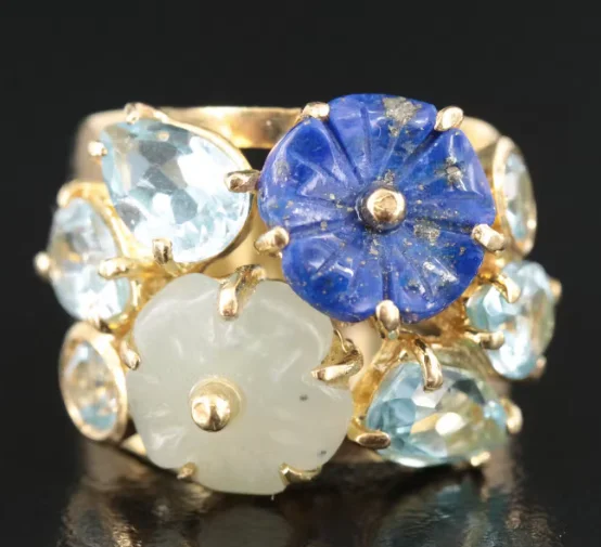 Ladies rings for style charm -Estate Collection - Ring - 18K Lapis Lazuli, Chalcedony and Blue Topaz