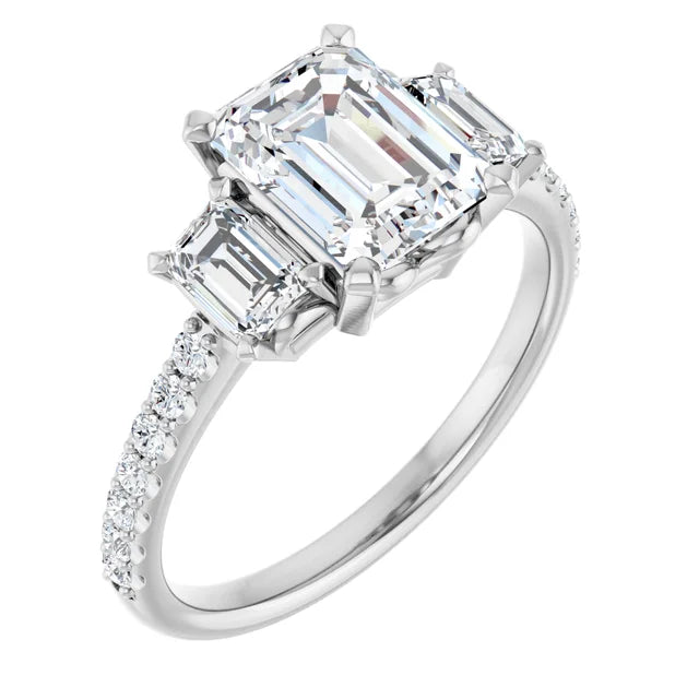 Ladies engagement rings for guide unions -EMMA Silver Emerald Cut Engagement Ring