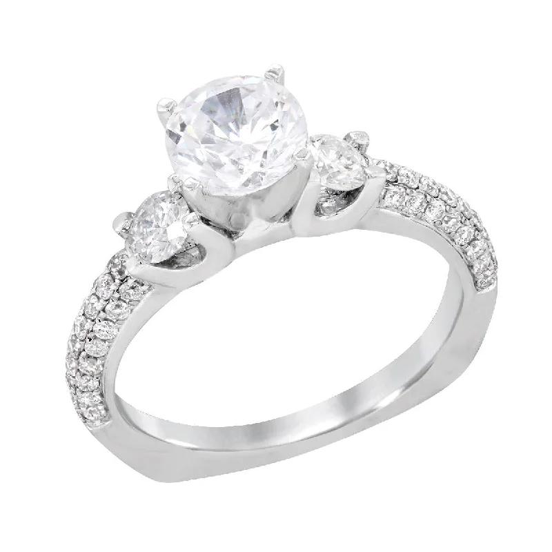 Ladies engagement rings for wild love -WHITE GOLD THREE STONE STYLE ENGAGEMENT RING SETTING, .65 CT TW