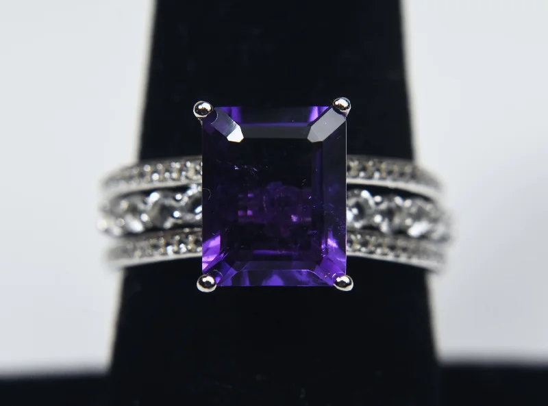 Ladies rings for reader charm -Amethyst Sterling Silver Nesting Rings - Size 8