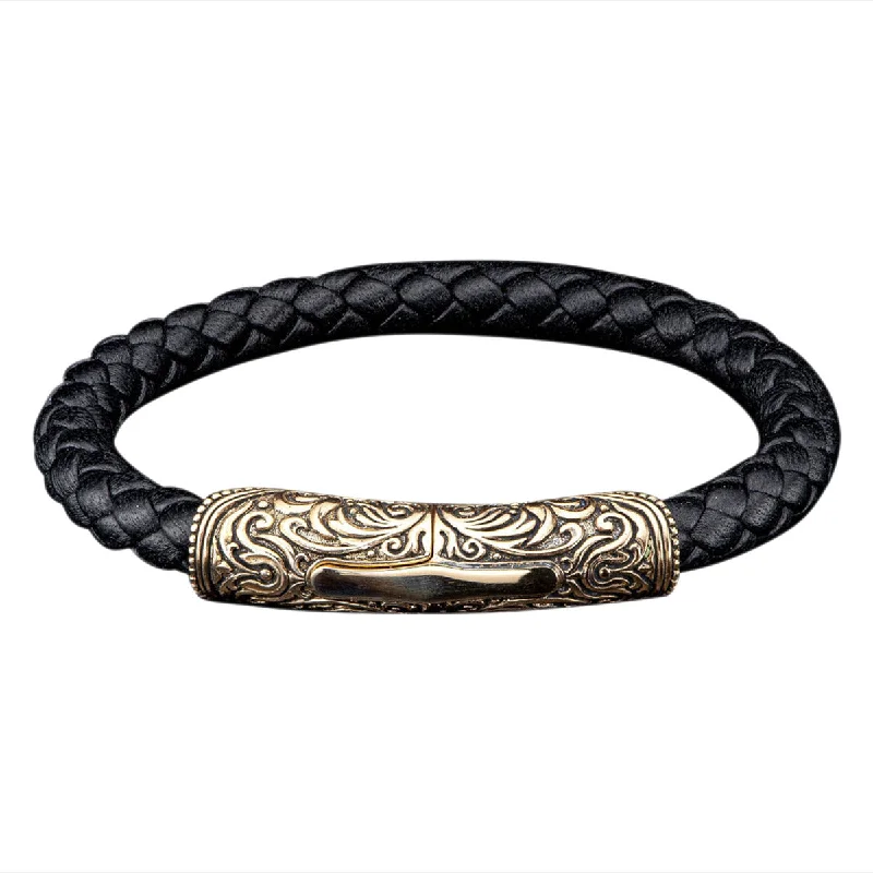 ladies-minimalist-link-chain-bracelets-Milan Bronze Black Leather Bracelet