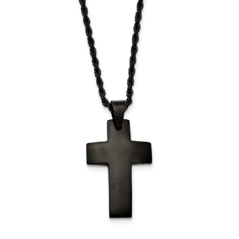 ladies-lariat-pearl-necklaces-Black Plated Stainless Steel Polished Cross Necklace, 20 Inch