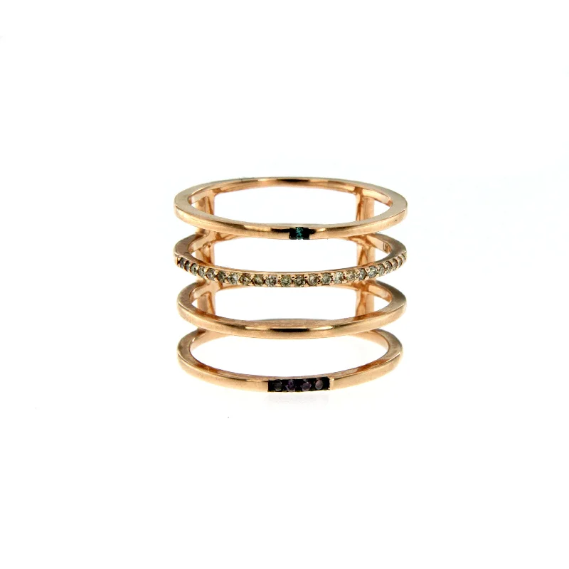 Ladies rings with ripple motifs -14K Gold Colored Diamond Ring