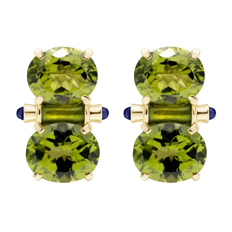 Ladies earrings with ring charms -Earrings - Peridot And Iolite (Enamel)