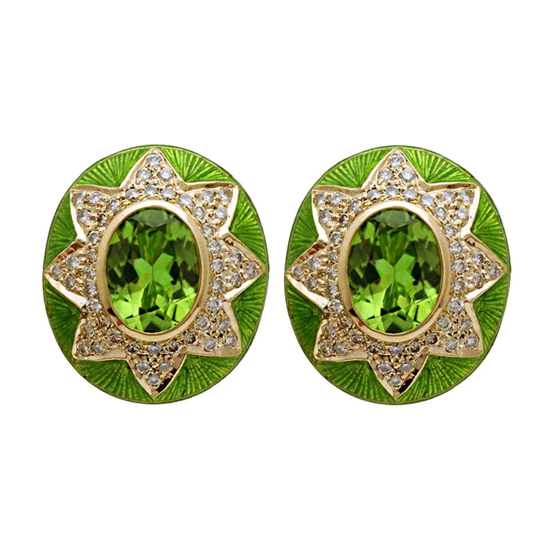 Ladies earrings for travel charm -Earrings-peridot And Diamond (Enamel)