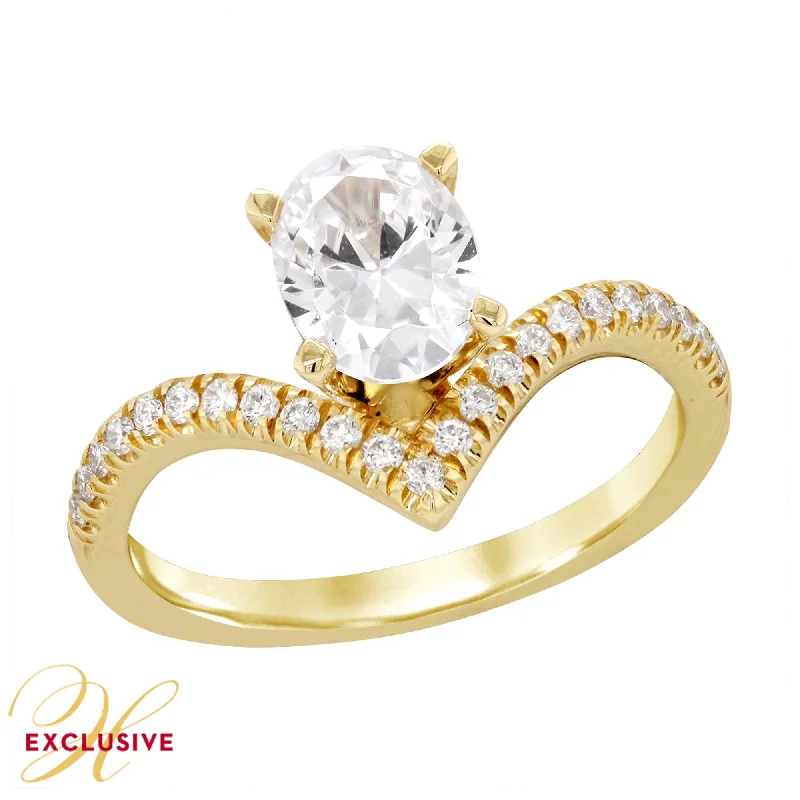 Ladies engagement rings with calm settings -MODERN YELLOW GOLD ENGAGEMENT RING WITH CURVED BAND AND OVAL CENTER, 20 CT TW