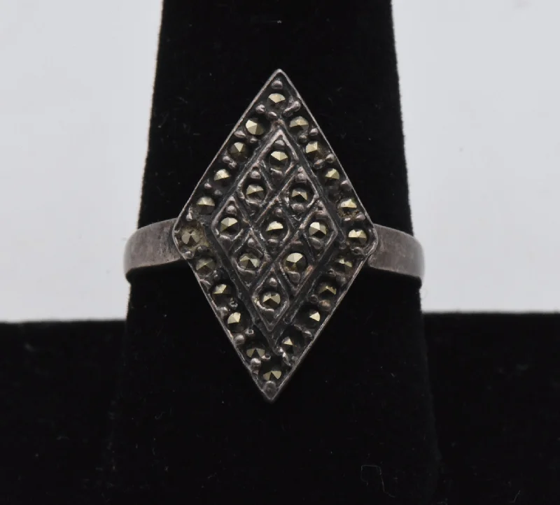 Ladies rings for lens vibes -Vintage Sterling Silver and Marcasite Art Deco Style Ring - Size 9