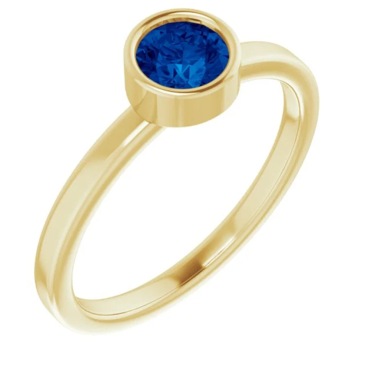 Ladies rings classic brilliance -14K Yellow 5 mm Natural Blue Sapphire Ring