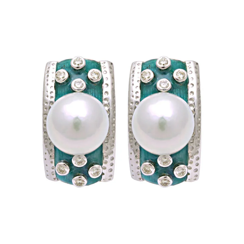 Ladies earrings radiant charm -Earrings-South Sea Pearl and Diamond (Enamel)