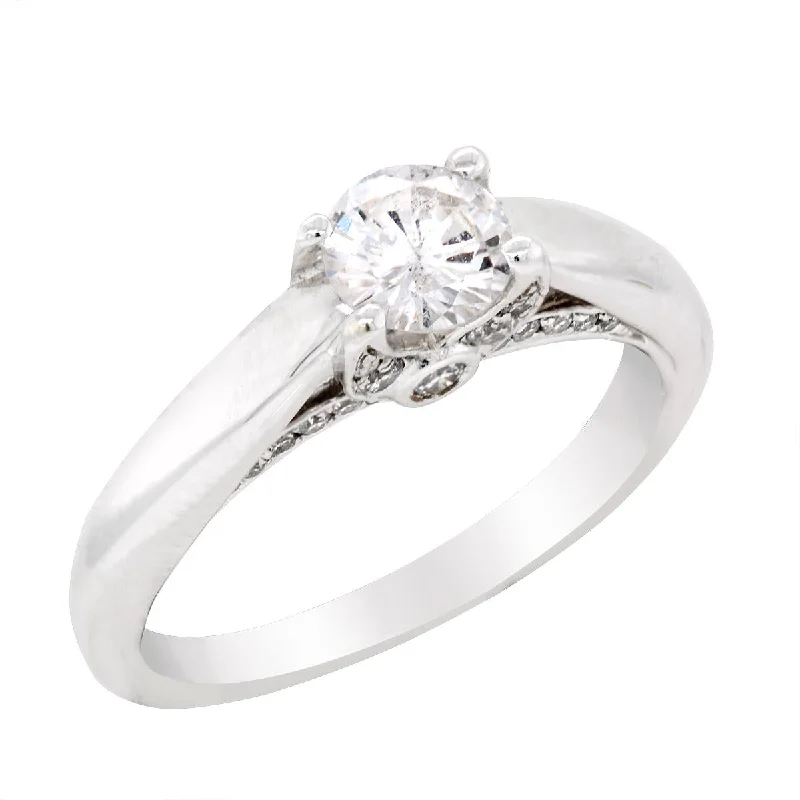 Ladies engagement rings for escape unions -WHITE GOLD CATHEDRAL ENGAGEMENT RING WITH .58 CARAT ROUND DIAMOND CENTER