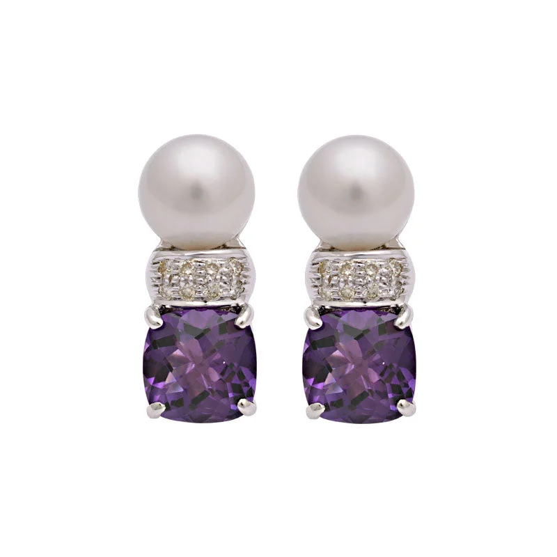 Ladies earrings for nomad vibes -Earrings- Amethyst, South Sea Pearl And Diamond