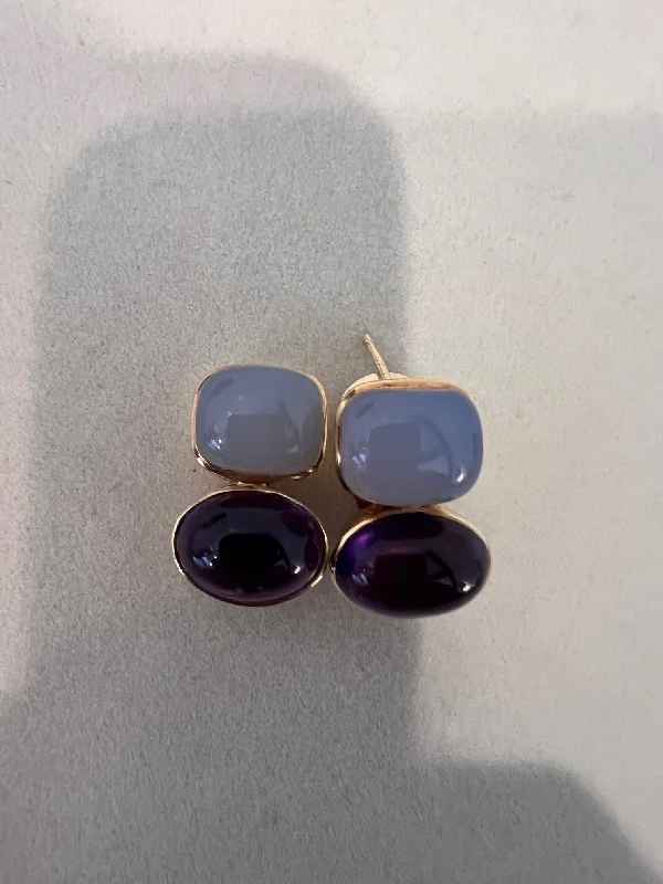 Ladies earrings with indigo tanzanite -Repair - Earrings - Amethyst & Chalcedony in 18K Gold