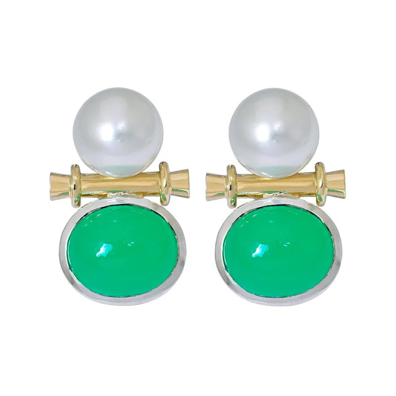 Ladies earrings fancy shine -Earrings- Chrysoprase and South Sea Pearl