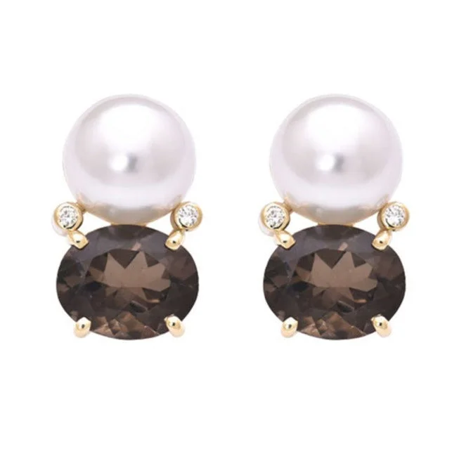 Ladies earrings satin shine -Earrings- Smokey Quartz, South Sea Pearl and Diamond