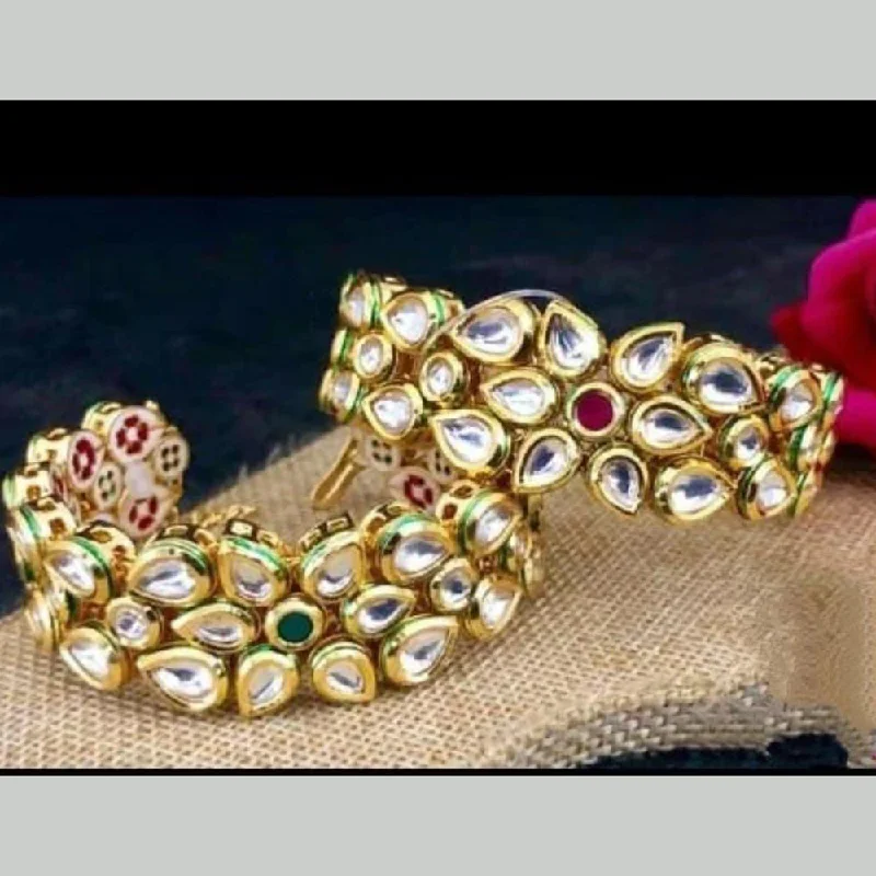 ladies-minimalist-charm-link-bracelets-Abhinandan Gold Plated Kundan Stone And Pearls Adjustable Bracelet