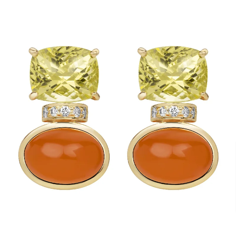 Ladies earrings with ridge charms -Earrings - Lemon Quartz, Cornelian And Diamond (2386B)