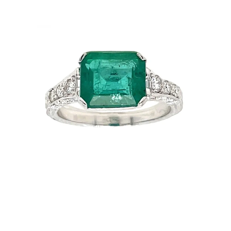 Ladies rings cool elegance -Art Nouveau Emerald Diamond Ring