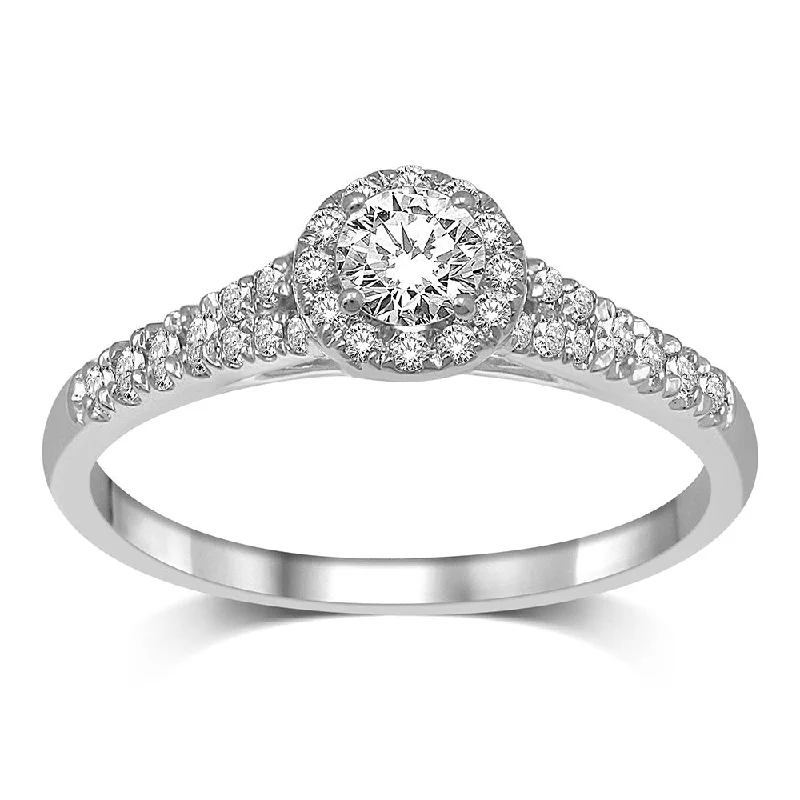 Ladies engagement rings for style unions -14K White Gold 1/2 Ct.Tw.Diamond Halo Engagement Ring