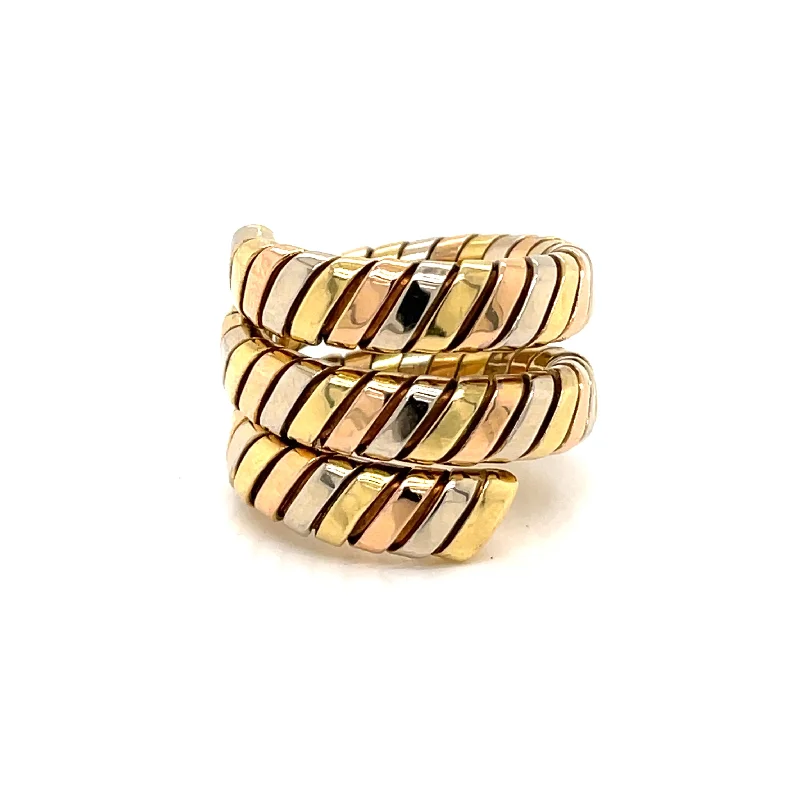 Ladies rings with rose designs -Bulgari Tubogas Three Color Gold Ring