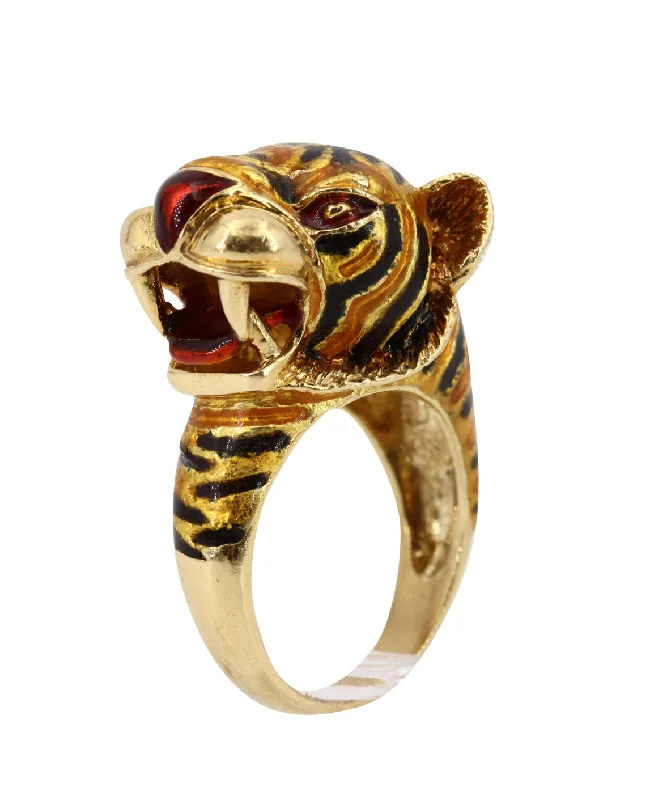 Ladies rings creative shine -Frascarolo Italy Enamel Gold Panther Ring