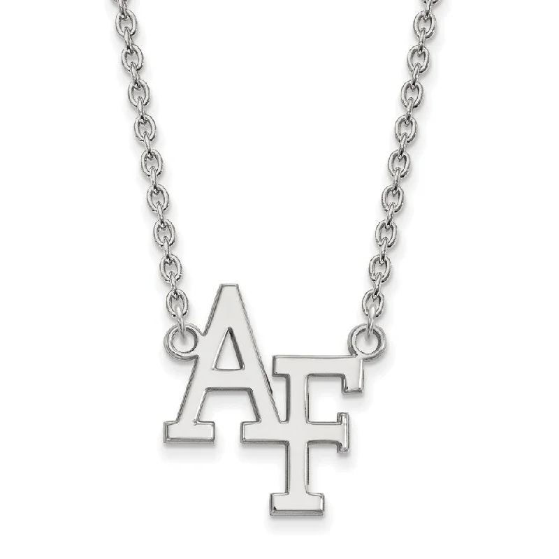 ladies-flower-bib-necklaces-Sterling Silver Air Force Academy Large 'AF' Pendant Necklace