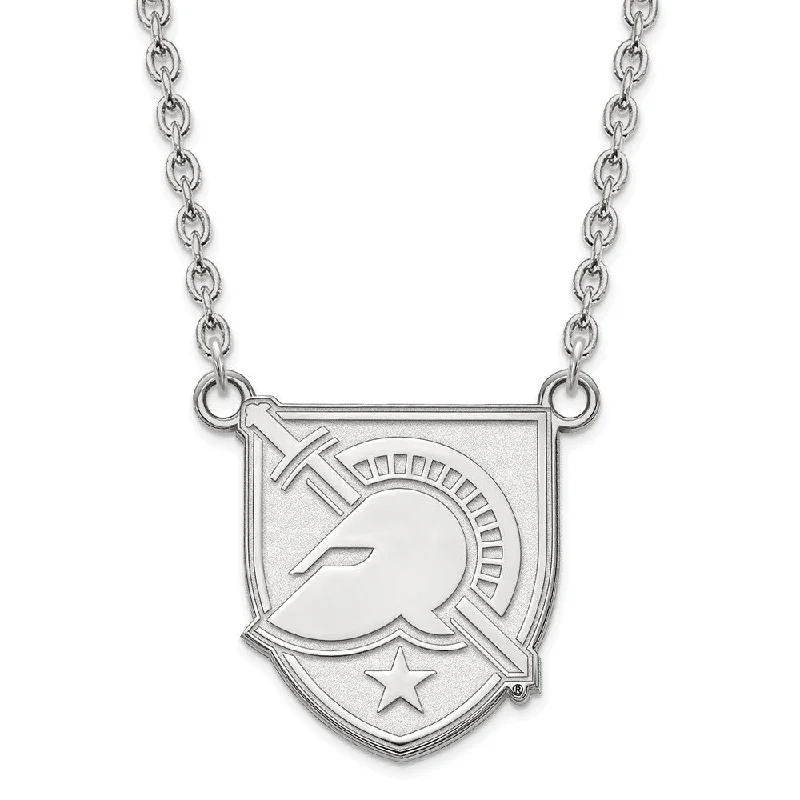 ladies-crystal-gold-necklaces-14k White Gold Military Academy Large Shield Necklace