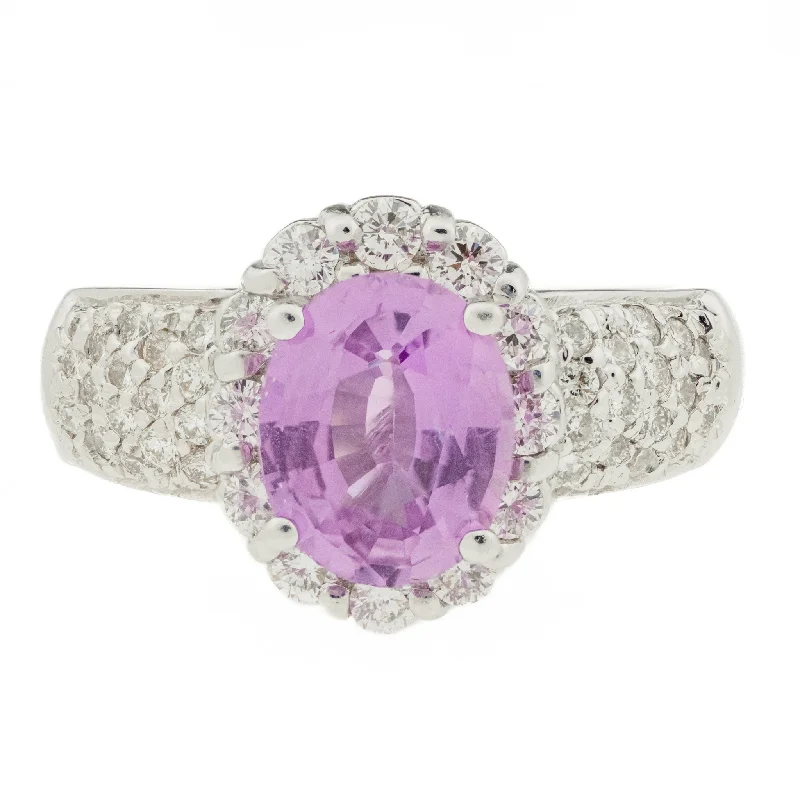 Ladies rings eco-friendly charm -1.00ct Pink Sapphire and Diamond Accented Ring in 18K White Gold - 6.75