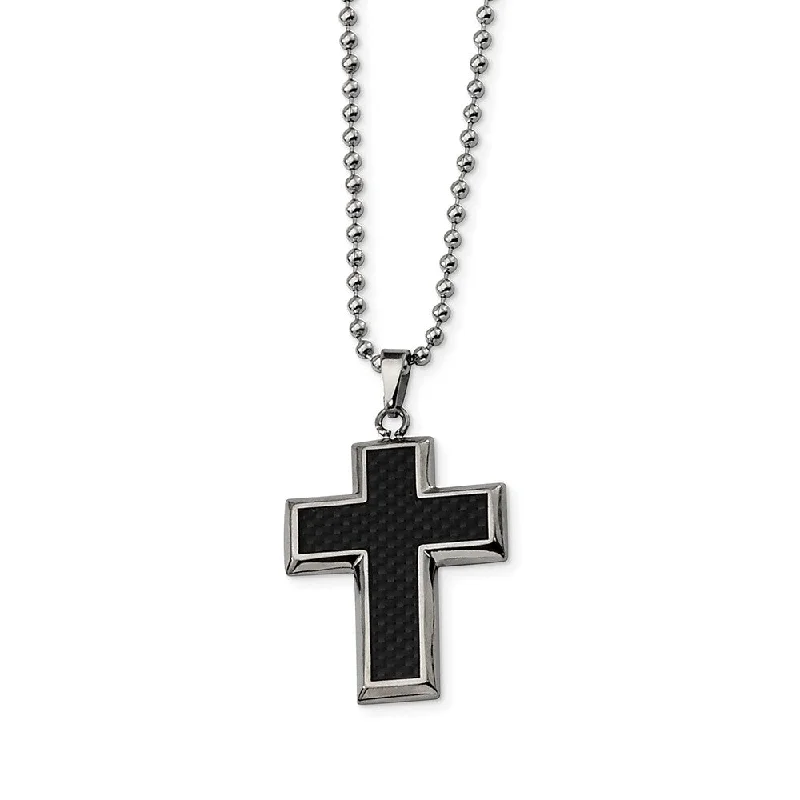 ladies-delicate-cable-chain-necklaces-Titanium and Black Carbon Fiber Cross Necklace 22 Inch