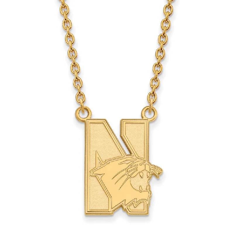 ladies-diamond-station-necklaces-14k Yellow Gold Northwestern U Large Pendant Necklace