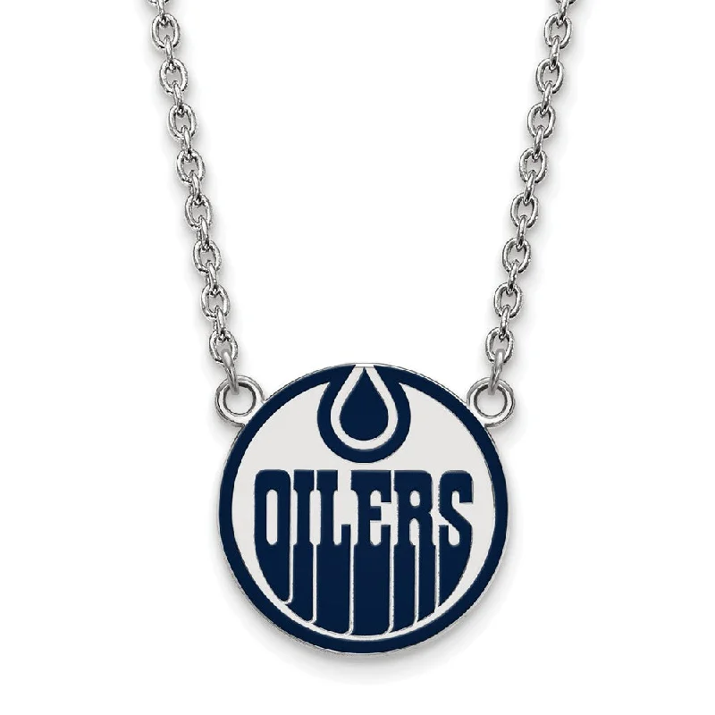 ladies-elegant-layered-necklaces-Sterling Silver NHL Edmonton Oilers Large Enamel Necklace, 18in