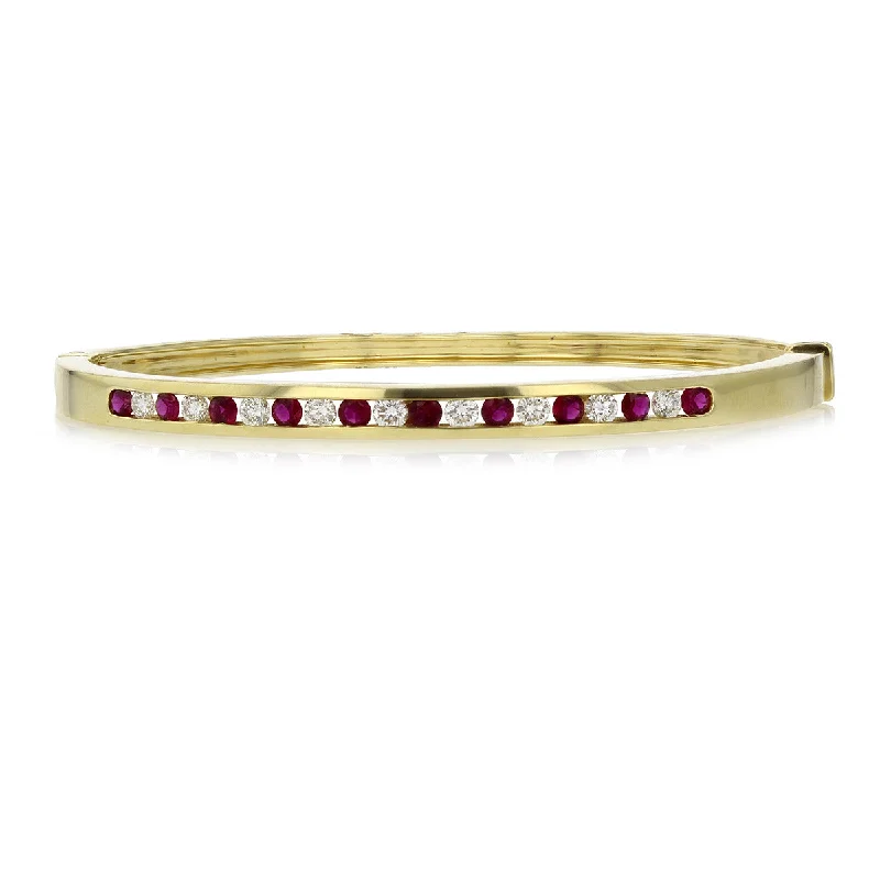 ladies-modern-cable-bracelets-Ruby and Diamond Bangle Bracelet