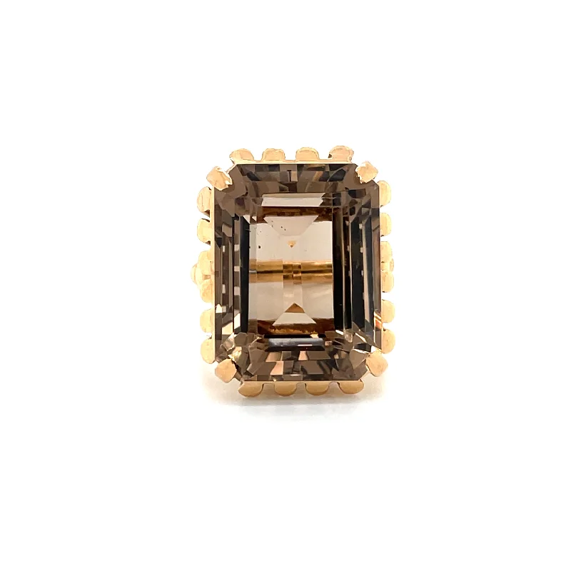 Ladies rings for nomad vibes -Retro Quartz Fumé Gold Ring