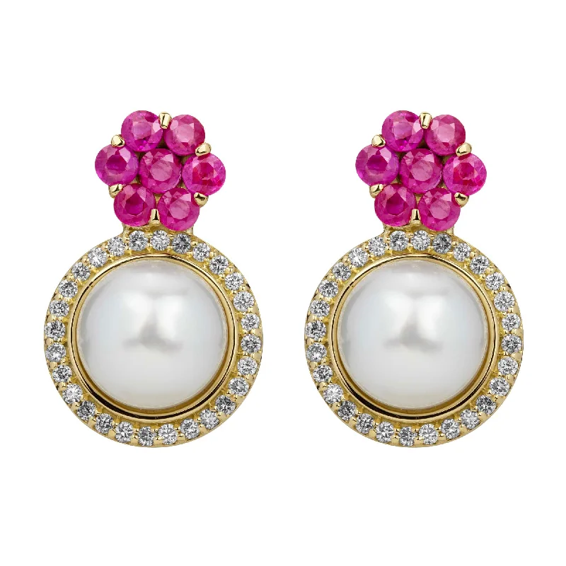 Ladies earrings for chic wardrobes -Earrings - Ruby, South Sea Pearl And Diamond (2384D)