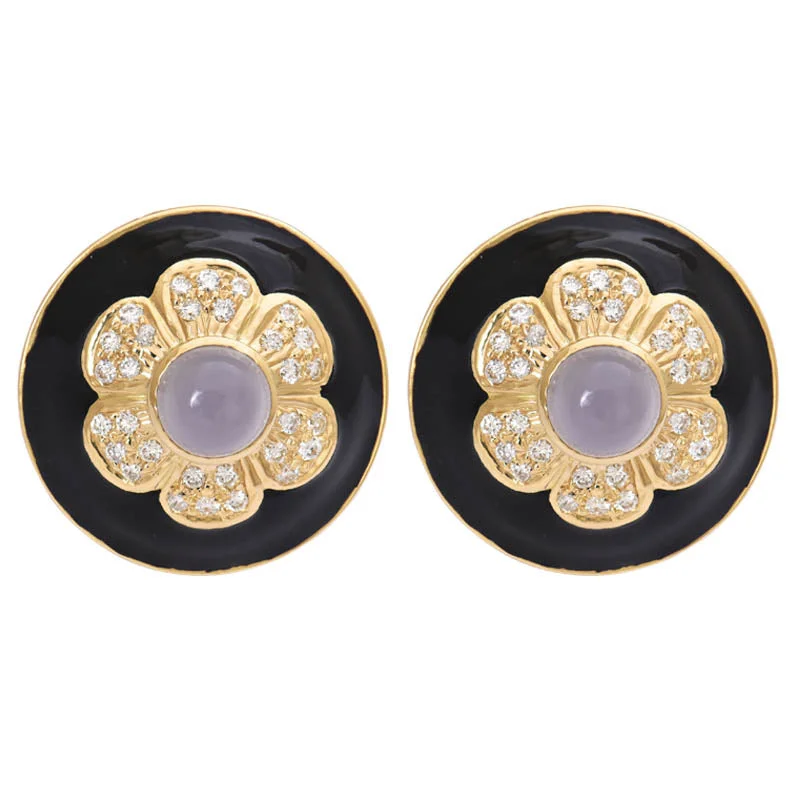 Ladies earrings plush elegance -Earrings- Chalcedony and Diamond (Enamel)