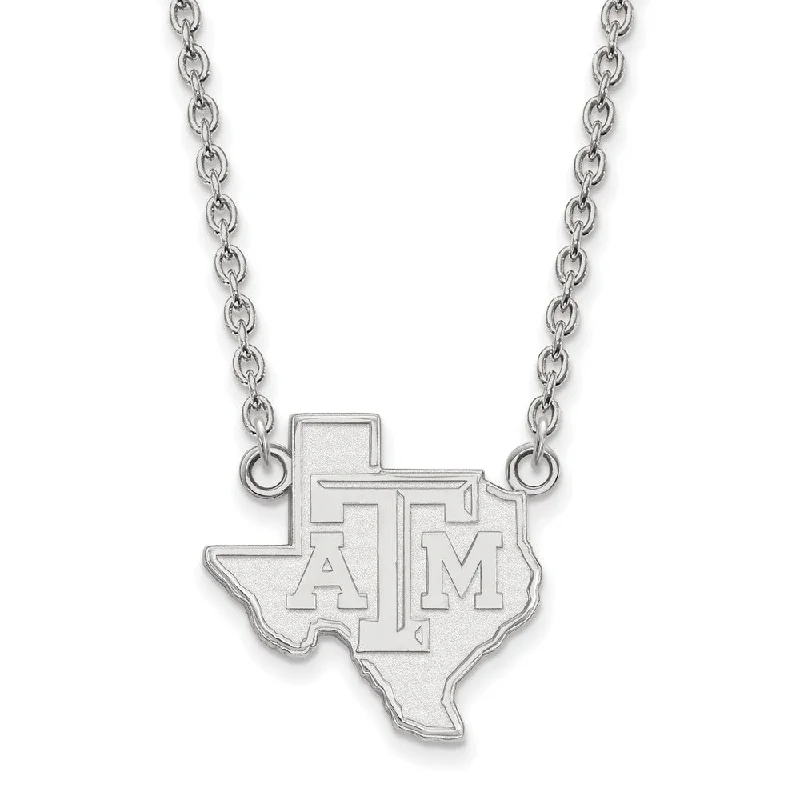 ladies-gemstone-rolo-chain-necklaces-Sterling Silver Texas A&M U Large Texas 'TAM' Pendant Necklace