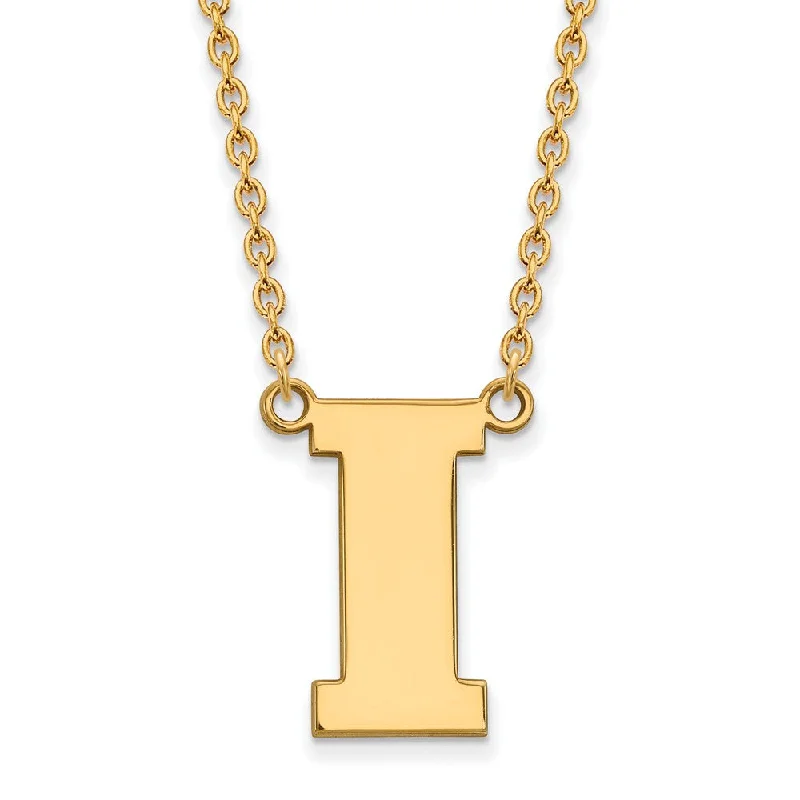 ladies-statement-lariat-necklaces-14k Gold Plated Silver U of Iowa Large Initial I Pendant Necklace