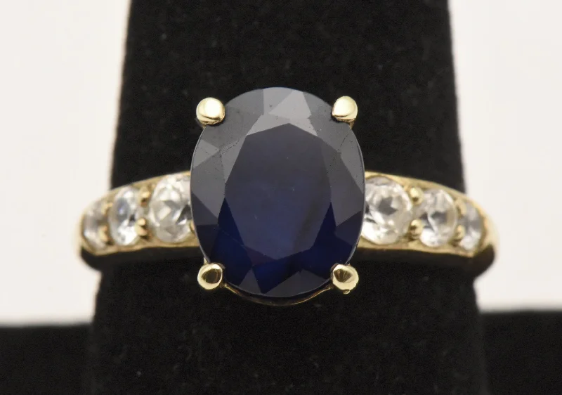 Ladies rings with coal onyx -Vintage Vermeil Blue Sapphire and Topaz Ring - Size 9