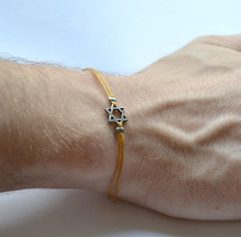 ladies-bohemian-rope-twist-bracelets-Silver Star of David bracelet for men, brown cord, handmade gift for him