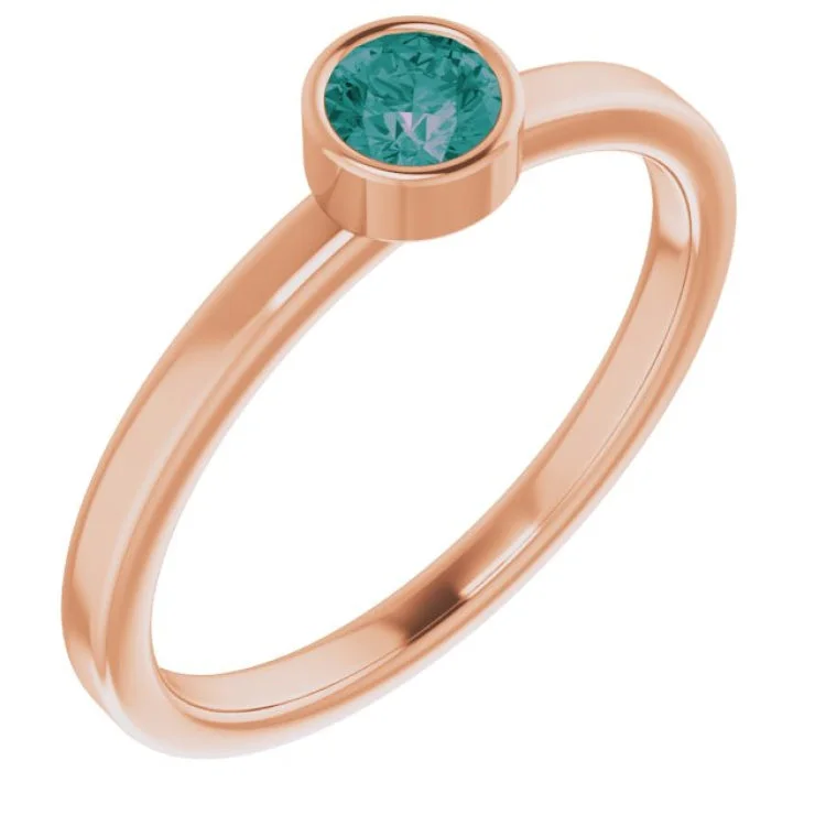 Ladies rings stylish shine -14K Rose 4 mm Lab-Grown Alexandrite Ring