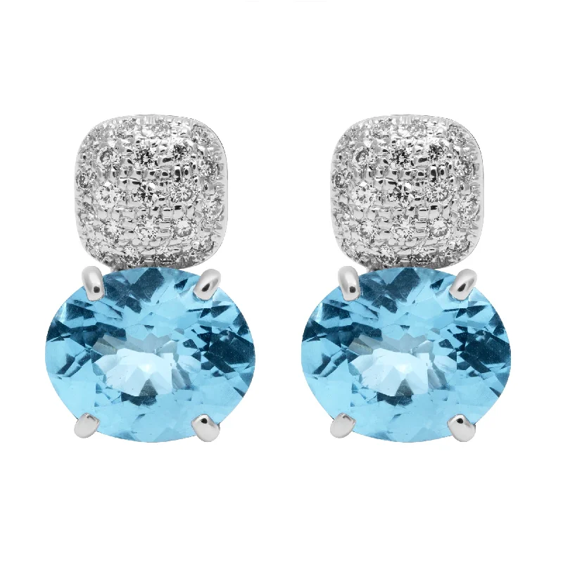 Ladies earrings modern shine -Earrings - Blue Topaz And Diamond