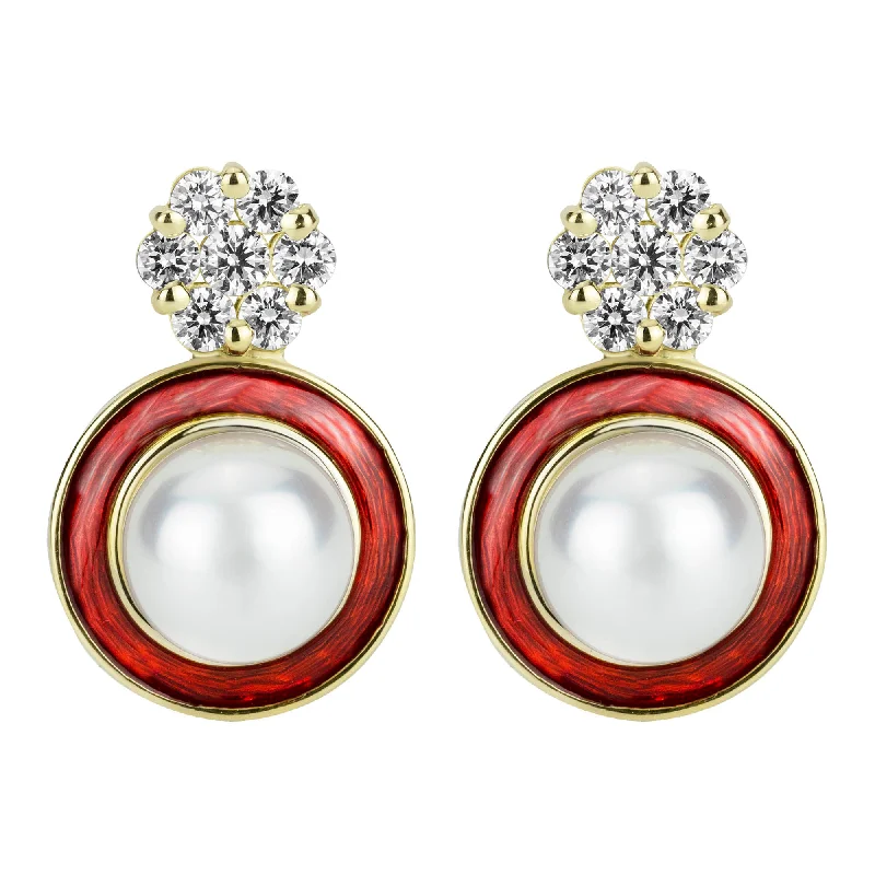 Ladies earrings for chill charm -Earrings - South Sea Pearl And Diamond (enamel) (2372A)